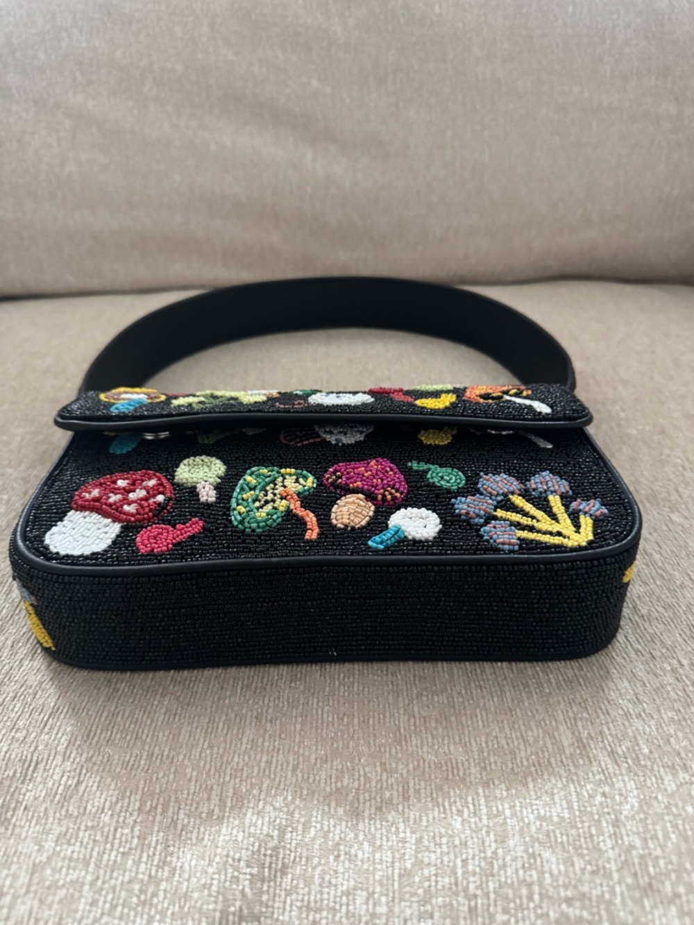 STAUD Tommy Bag Schroomscape Black Beaded Mushroom Embellished Shoulder Bag - Picture 11 of 14